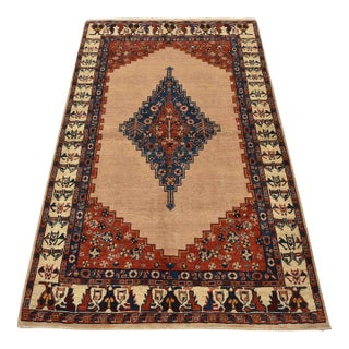 Gabbeh Rug 4’1” X 6’6” Beige Wool Vintage Tribal Hand-Knotted Oriental Carpet For Sale