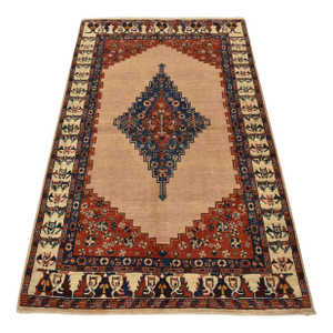 Gabbeh Rug 4’1” X 6’6” Beige Wool Vintage Tribal Hand-Knotted Oriental Carpet