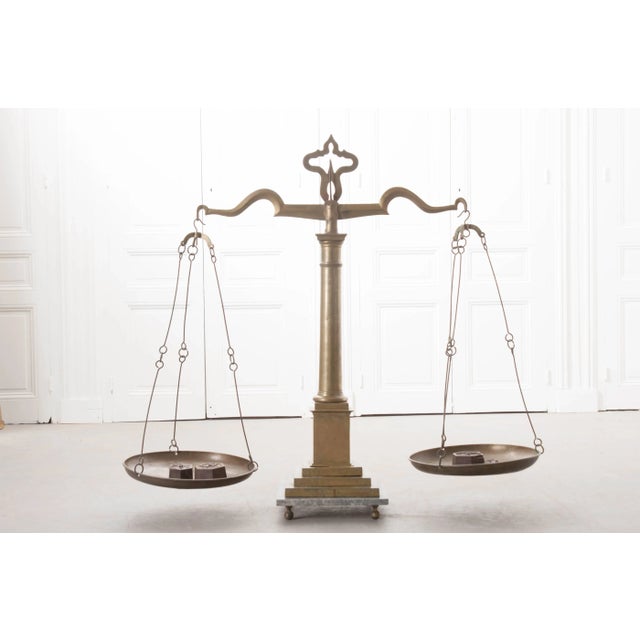English 19th Century English Brass Table Scale and Weights For Sale - Image 3 of 11