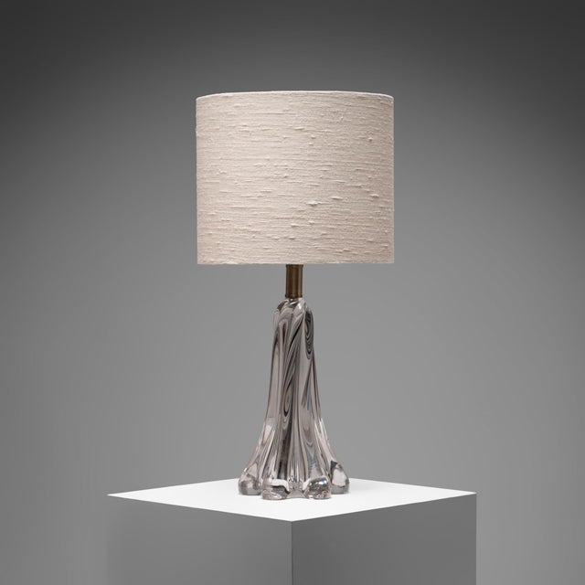Glass Large French Crystal Table Lamp with Sculptural Base and Silk Shade, 1960s For Sale - Image 7 of 7