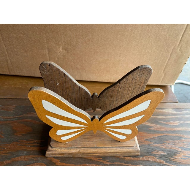 Vintage handmade wooden butterfly napkin holder / mail holder. Beautiful with an organic bohemian look, this napkin holder...