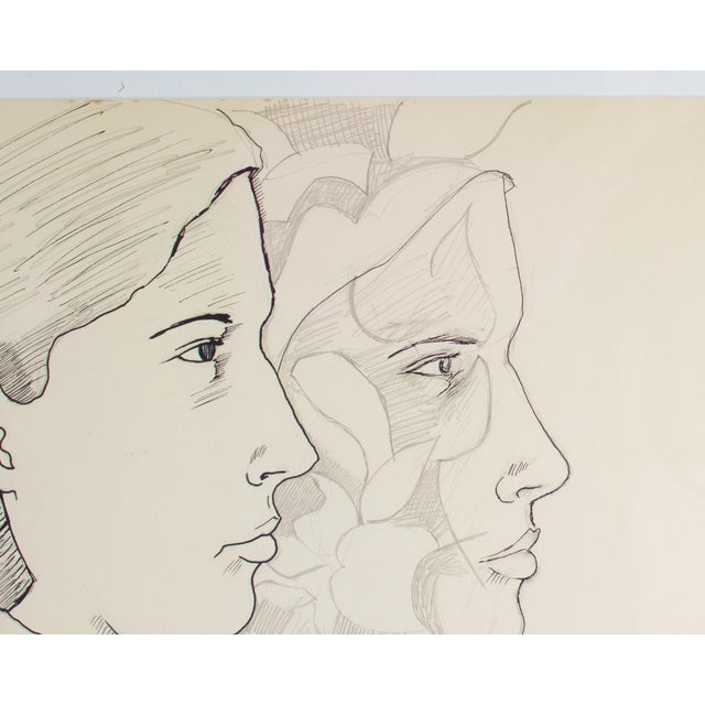 Figurative 1970 Ink and Pencil Drawing of a Woman by Harry Hilson For Sale - Image 3 of 8