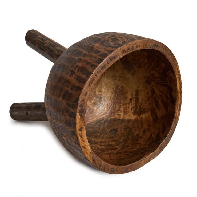 Carved Wood Vintage Rustic Bowl on Legs For Sale - Image 4 of 7