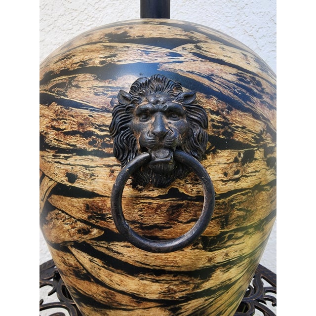 Maitland - Smith Vintage Maitland-Smith Safari Table Lamp With Bronze Lion Head Knocker Accents For Sale - Image 4 of 12