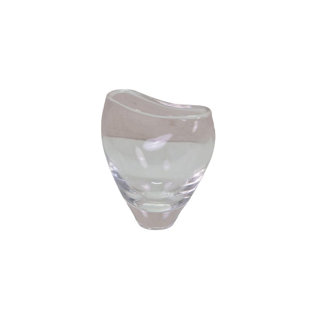 Mid century Steuben Glass "Lunar" crystal vase (circa 1960s), featuring a heavy clear blown-crystal form with a saddle /...