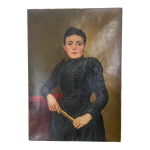 1890s Antique French Woman Portrait Oil Painting on Canvas