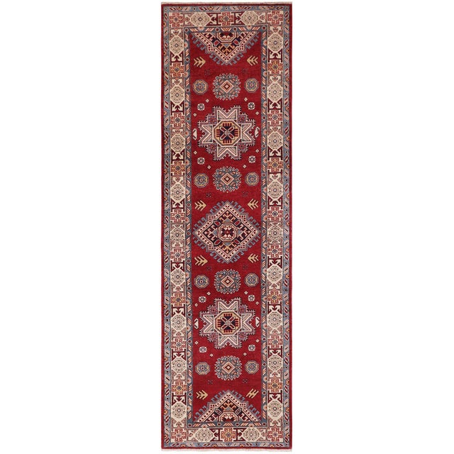 Rustic Super Kazak Red/Beige Wool Runner Rug- 2'7'' X 9'6'' For Sale - Image 10 of 10