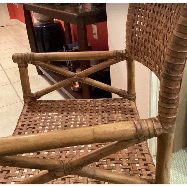 Auburn Vintage McGuire Leather Strapped, Rattan Campaign Chairs, 6 Available. For Sale - Image 8 of 9