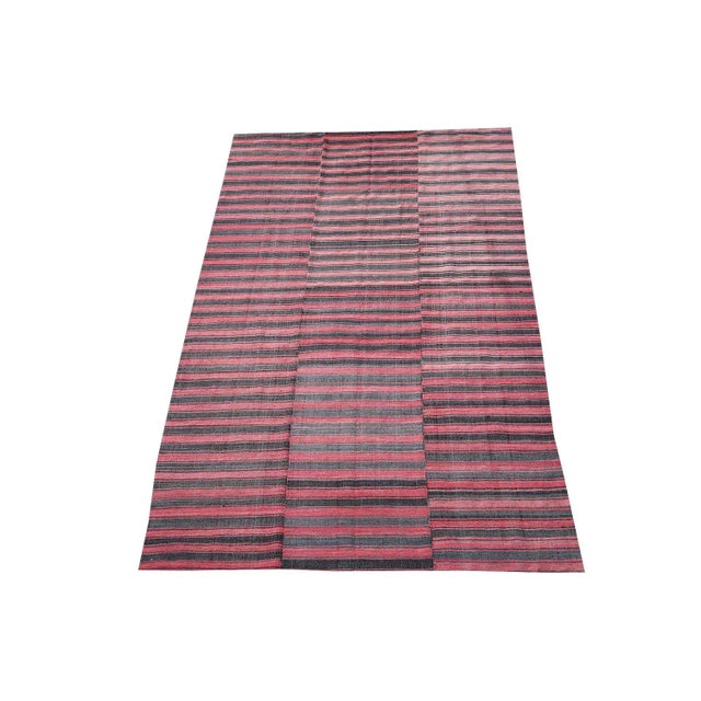 Late 20th Century Turkish Modern Handmade Striped Flatweave Textile Rug - 5′11″ × 9′10″ For Sale - Image 4 of 4