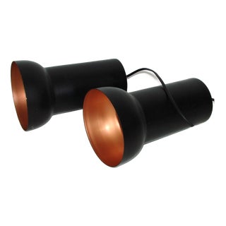 Vintage Modernist Black and Brass Pendant Lights, 1980s, Set of 2 For Sale