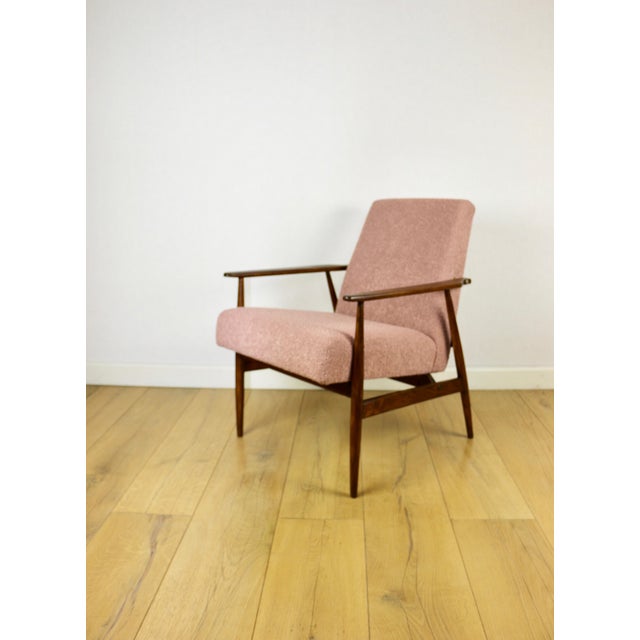 Armchair 'Lis' from the 1970s, upholstered in pink boucle, designed by Henryk Lis. Restored Henryk Lis armchair from 1970,...