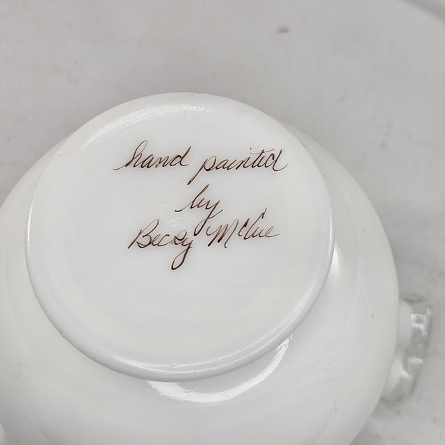 Glass Vintage Fenton Violets in the Snow Double Crimped Vase Rose Bowl For Sale - Image 7 of 8