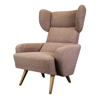 Mid-Century Wingback Lounge Chair in Pink Fabric, Former Czechoslovakia, 1970s For Sale