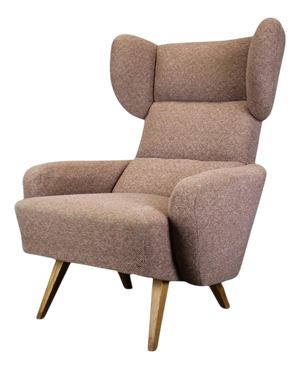 Mid-Century Wingback Lounge Chair in Pink Fabric, Former Czechoslovakia, 1970s