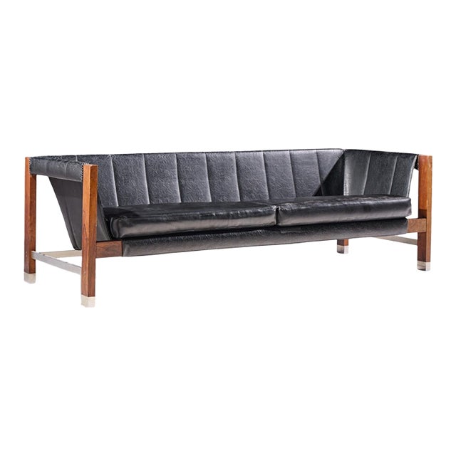 Jack Cartwright for Founders Mid Century Rosewood Leather Sling Sofa For Sale