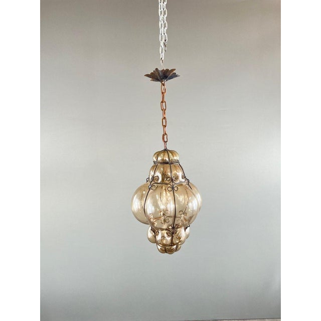 20th Century Italian Amber Blown Glass Lantern Pendant Light For Sale - Image 4 of 5