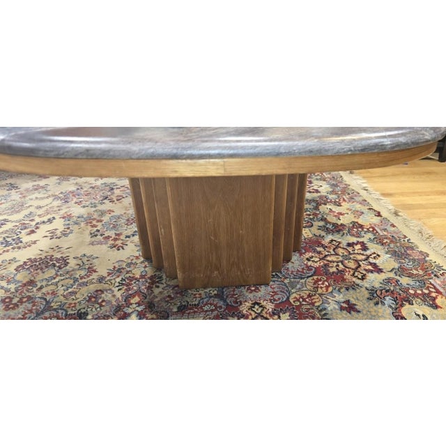 1960s Vintage 1960s Swedish Mid-Century Modern Marble and Teak Coffee Table by Bendixen – Oval Swirl Marble Top With Sculptural Fluted Pedestals For Sale - Image 5 of 10