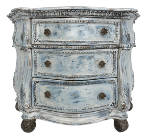 Vintage Distressed Blue Dresser | Hand-Painted 3-Drawer Chest | Shabby Chic French Country | Carved Details | Maison Martine | One of a Kind