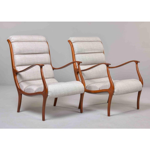 Longhi Italian Mid-Century Walnut Lounge Chairs by Longhi, Milan - Pair For Sale - Image 4 of 12