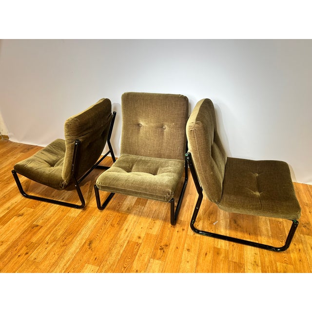 Black Bauhaus Black Steel and Green Upholstery Lounge Chairs, 1970s, Set of 3 For Sale - Image 8 of 18