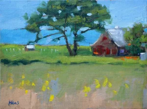 Brown Shake House, Coastal Impressionist Painting (Original Oil)