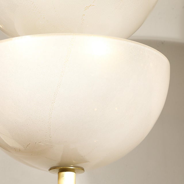 Modernist Hand-Blown Murano Glass Reverse Dome Form Brushed Brass Sconces For Sale - Image 14 of 18