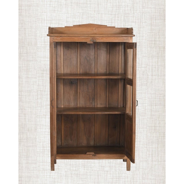 French Provincial Antique Indian Glass Cabinet | Vintage Carved Wood Armoire | Rustic Display Cabinet | Wabi Sabi Decor For Sale - Image 3 of 6