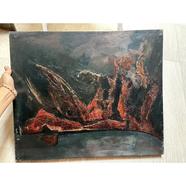 Ohayon, Red Abstraction, 1986, Oil on Canvas For Sale - Image 4 of 4