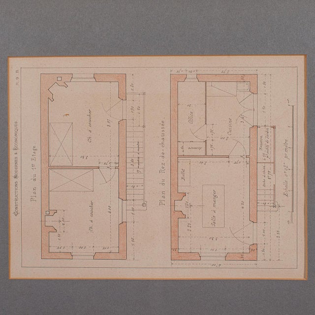 1900 - 1909 Antique Framed Architectural Plans, French, Industrial Lithograph Art, Victorian For Sale - Image 5 of 9
