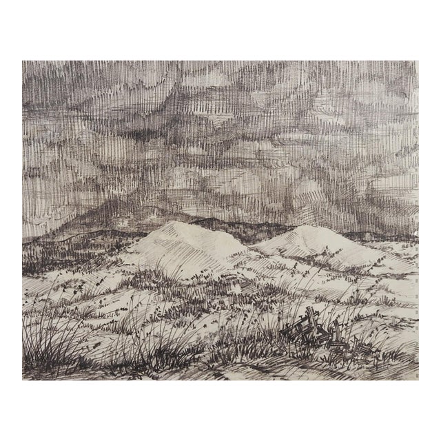 Mid 20th Century Simon Michael Evening Landscape Drawing For Sale