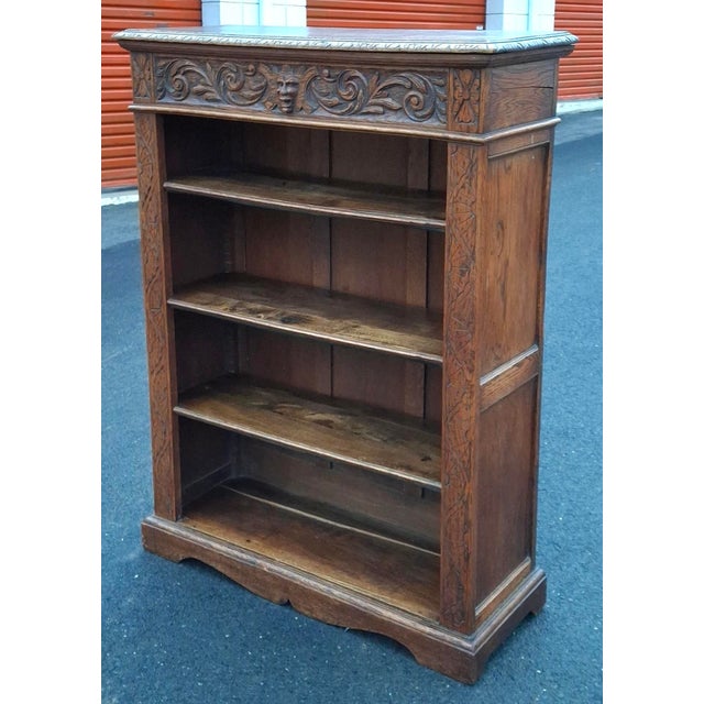 Wood Victorian Renaissance Carved Oak Bookcase, Circa 1880s For Sale - Image 7 of 13