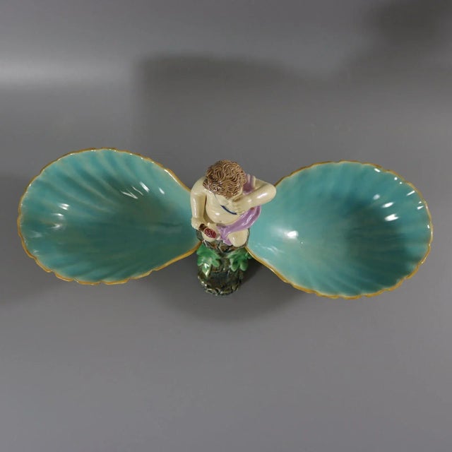 Holdcroft Majolica Putto and Shells Dish For Sale - Image 11 of 12