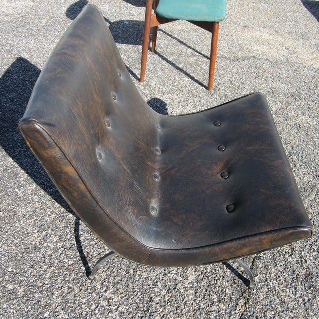 Milo Baughman for Thayer Coggin Vintage Dark Brown Patina Leather Scoop Chair by Milo Baughman For Sale - Image 4 of 6