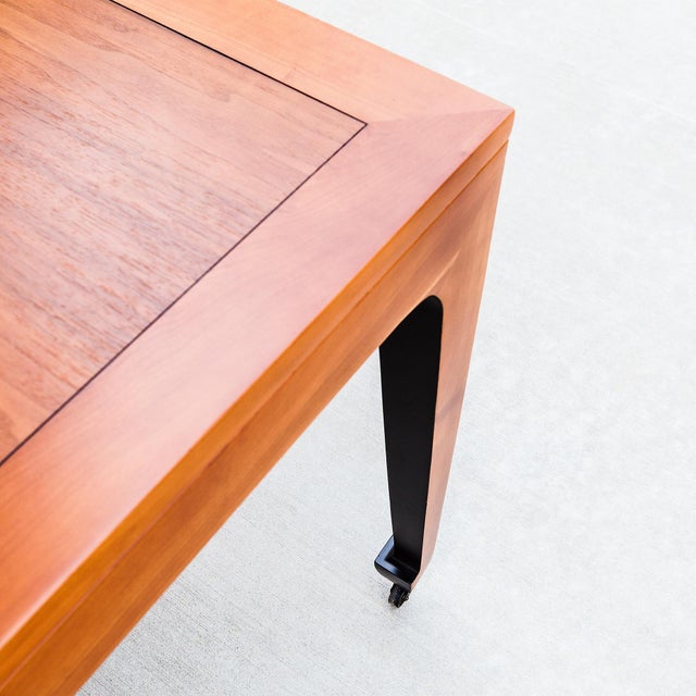 Wood 1970s Restored Michael Taylor for Baker Walnut & Black Lacquer Extension Dining Table For Sale - Image 7 of 18