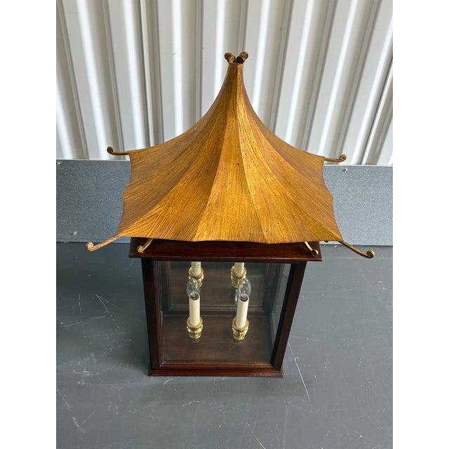 Wood Vintage Large Gold Leaf Pagoda Lantern Wall Lights- A Pair For Sale - Image 7 of 12