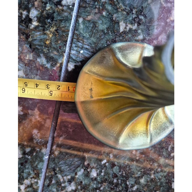Early 20th Century Antique Signed l.c. Tiffany Favrile Gold Iridescent Art Glass Twisted Swirl Candlestick Holder (Jg) For Sale - Image 5 of 5