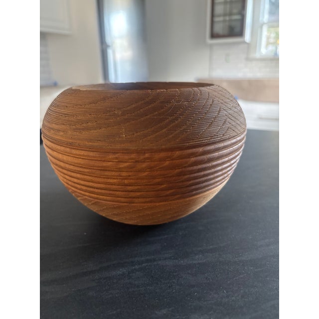 D. Carlson Signed Segmented Ash Wood Vessel 1994 Pacific Northwest Studio Wood Art Chatter Textured Woodturning Organic Modern Wabi-Sabi For Sale - Image 4 of 7