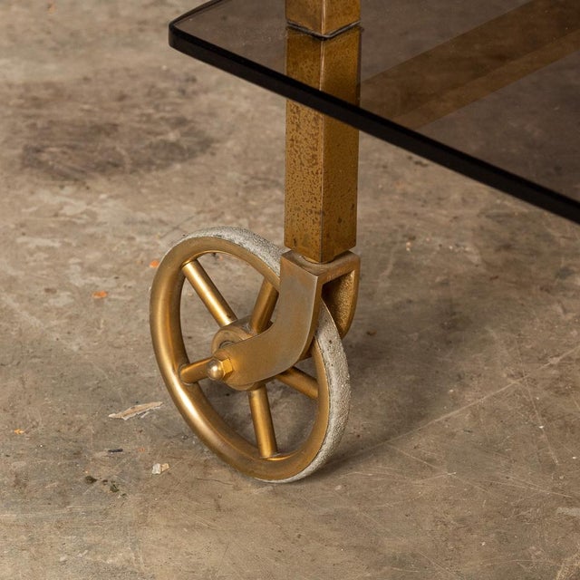 20th Century French Three Tier Brass & Glass Bar Trolley by Maison Bagues from Maison Baguès, 1960s For Sale - Image 16 of 17