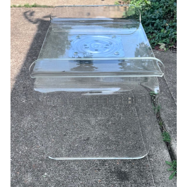 Plastic Attributed to Charles Hollis Jones Lucite 1970s Waterfall Swivel Bench or Ottoman For Sale - Image 7 of 17