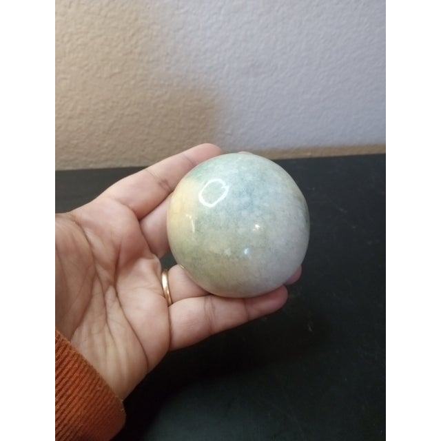 1980s Carved Marble Teal Mushroom Figurine Paperweight For Sale - Image 4 of 5