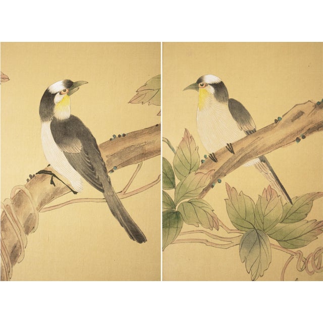C. 1980s Maitland Smith, Painted Folding Screen "Magnolia and Sparrows" For Sale - Image 9 of 18