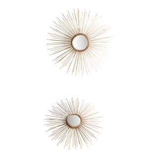 Set of 2 Chaty Vallauris Style Accent Mirrors Sunburst Design Gold Finish Mid-Century Modern For Sale