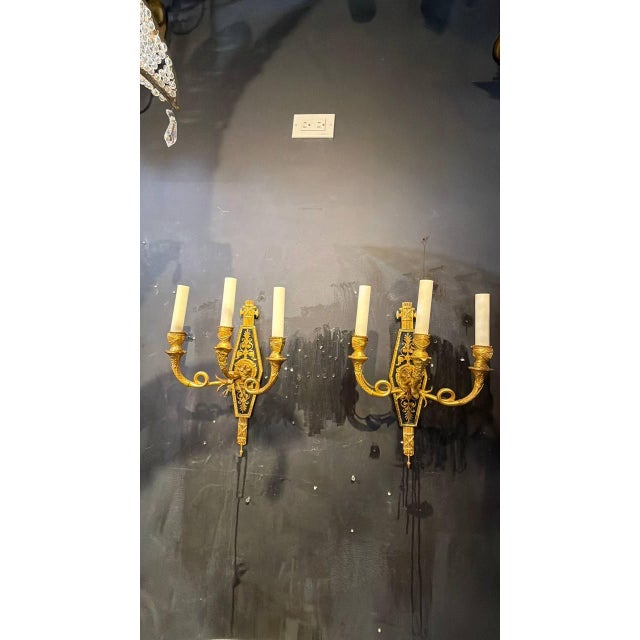 1920 French Empire Style Bronze Sconces With Lion Heads - a Pair For Sale - Image 11 of 12