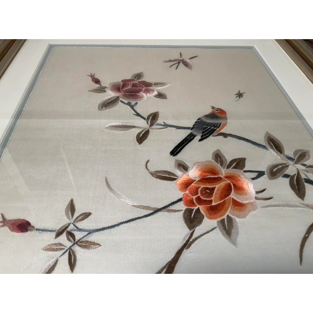 Cream 1970s Vintage Framed Asian Hand Embroidered Silk Art For Sale - Image 8 of 13