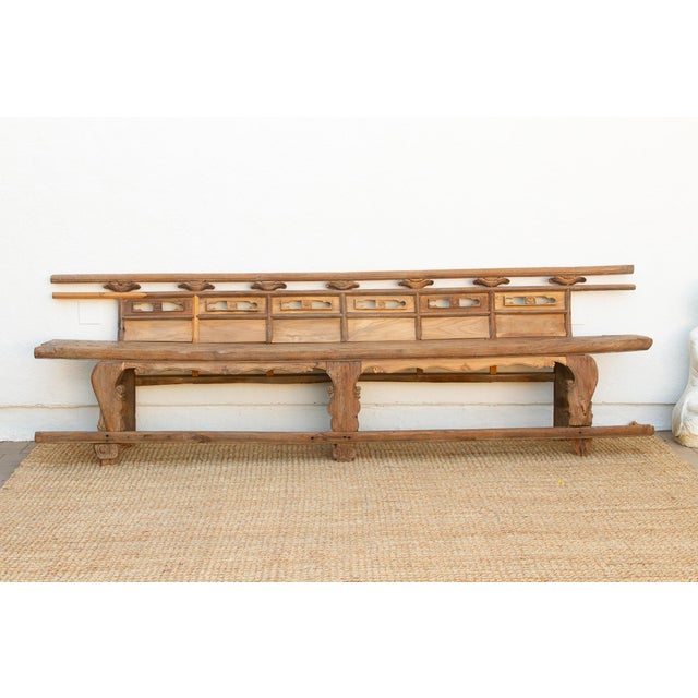 Brown Rare 18th Century Oxidized Elm Theater Bench For Sale - Image 8 of 17