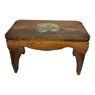 Handmade Farmhouse, French Country, Cottage Core Pine Wood Bench W/ Lemon Decoupage Design For Sale