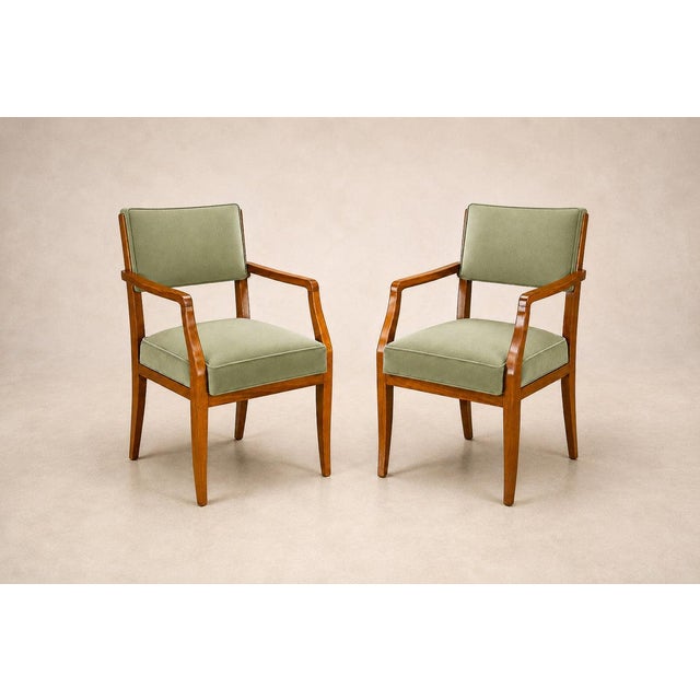 Pair of Caviúna Wood Armchairs in Thick Green Velvet, Brazil, Mid-20th Century - Lot 954 For Sale - Image 4 of 16