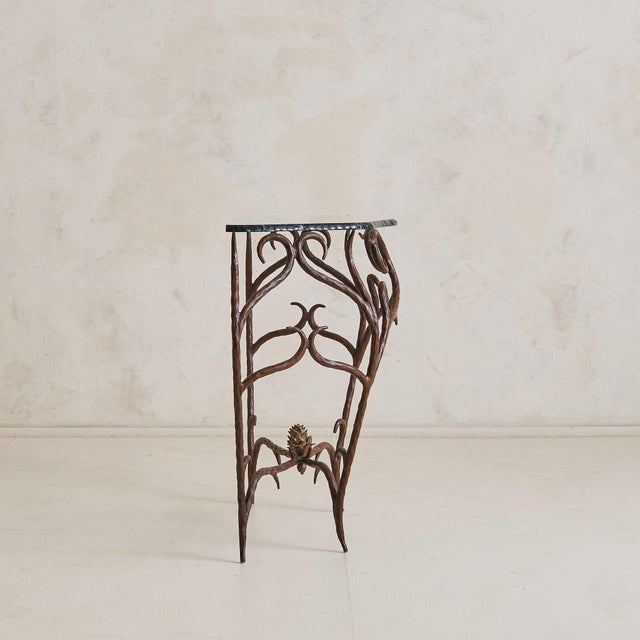 Modern French Bronze + Chiseled Glass Console Table with Pinecone Detail, 1970s For Sale - Image 3 of 10
