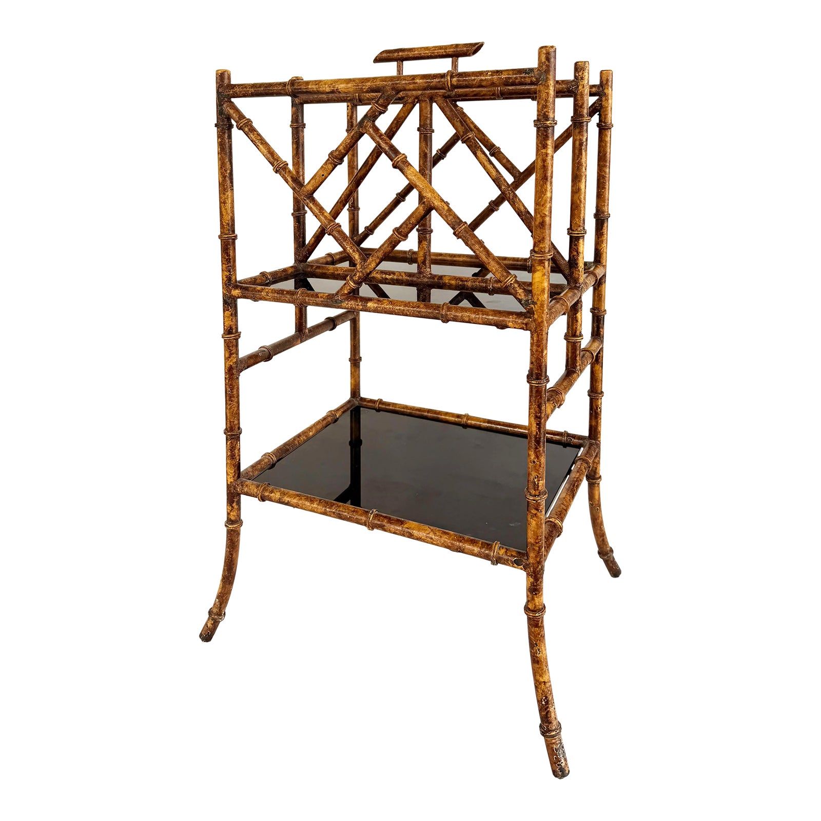 Iron Faux Bamboo Tortoise Shell Finish Magazine Rack, Black Glass ...