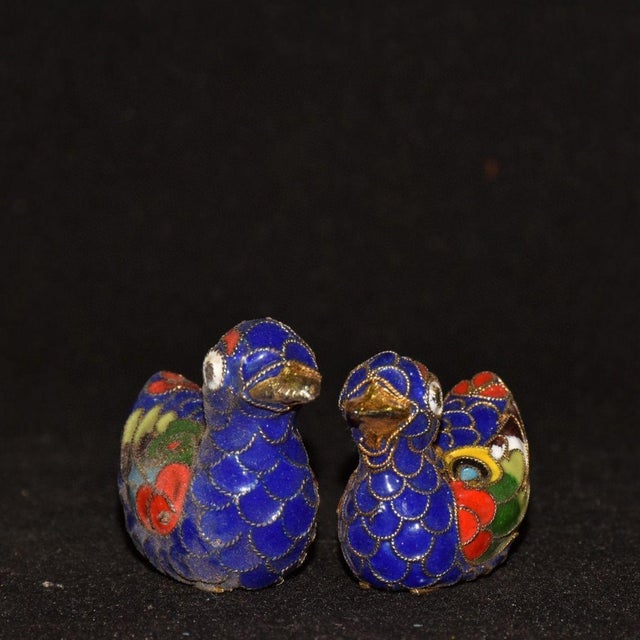 1950s Vintage Cloisonné Enamel Mandarin Duck Figurines - Pair For Sale - Image 5 of 9